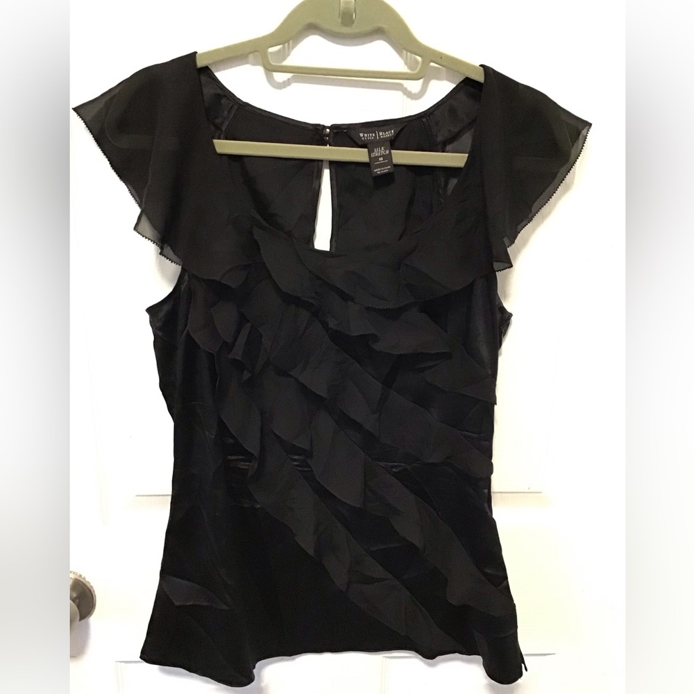 WHBM. Black Silk Ruffles Blouse 10
